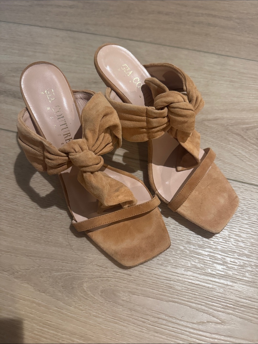 Tan Knot-Detail Suede Women’s Heeled Sandals leather 39